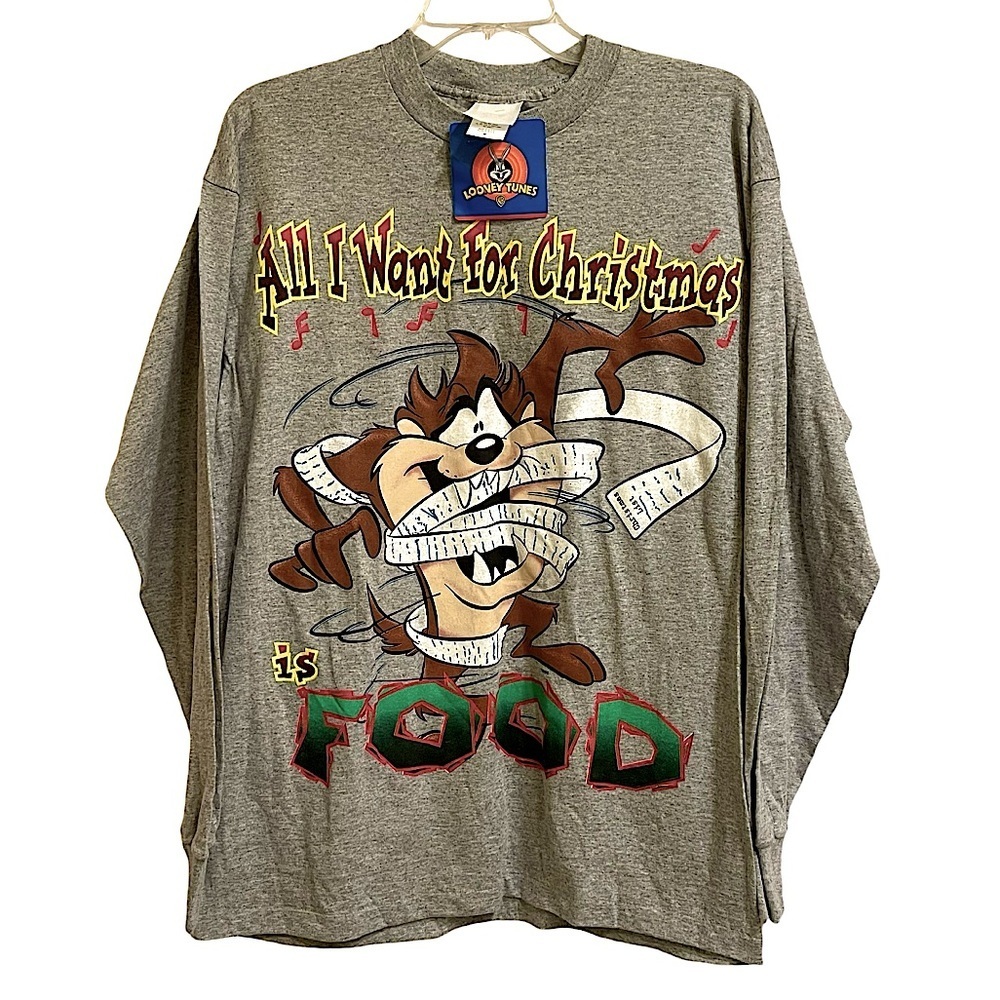 Looney Tunes Dead Stock Tasmanian Devil Gray T-shirt Long Sleeve single Stitch M